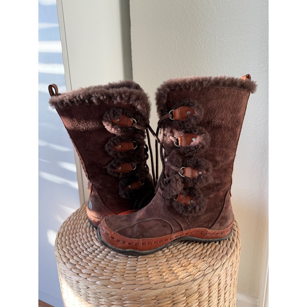 The North Face Abby Winter Boots Brown Suede Fur Trim Lace Up Womens 6